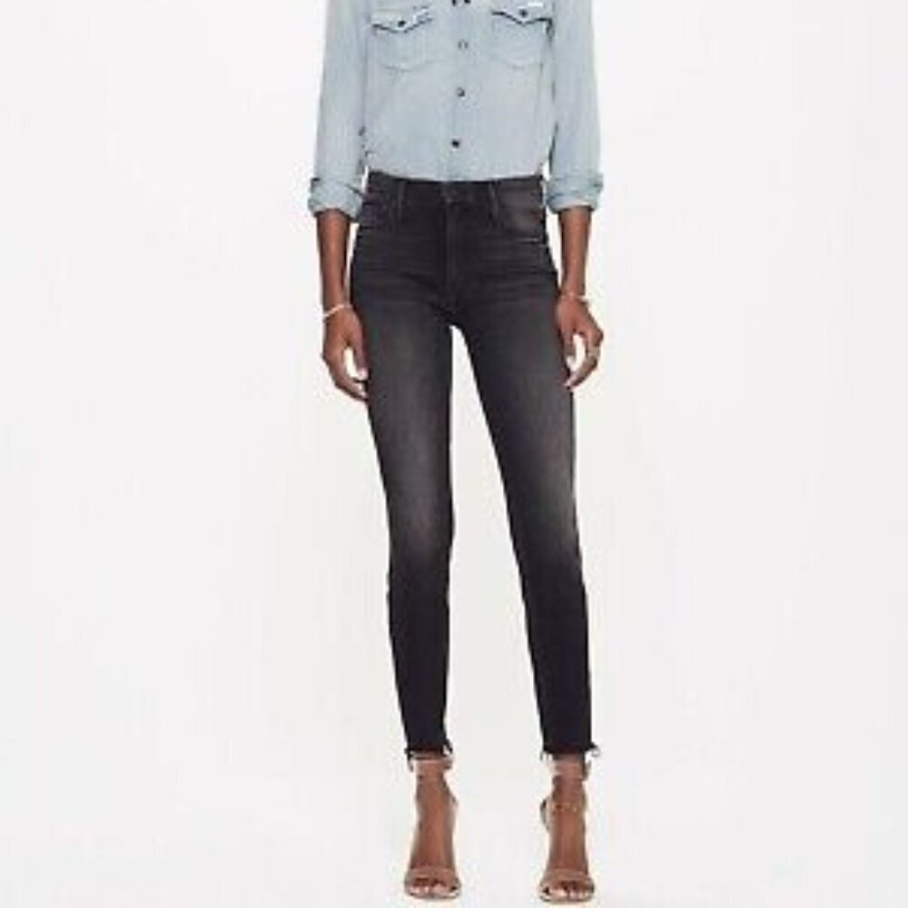 Mother Black High Waisted‎ Ankle Fray Skinny Minimalist Jeans